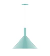 Montclair Light Works PEBX467-48-C25-L13 - 18" Stack Cone LED Pendant, polished copper fabric cord with canopy, Sea Green