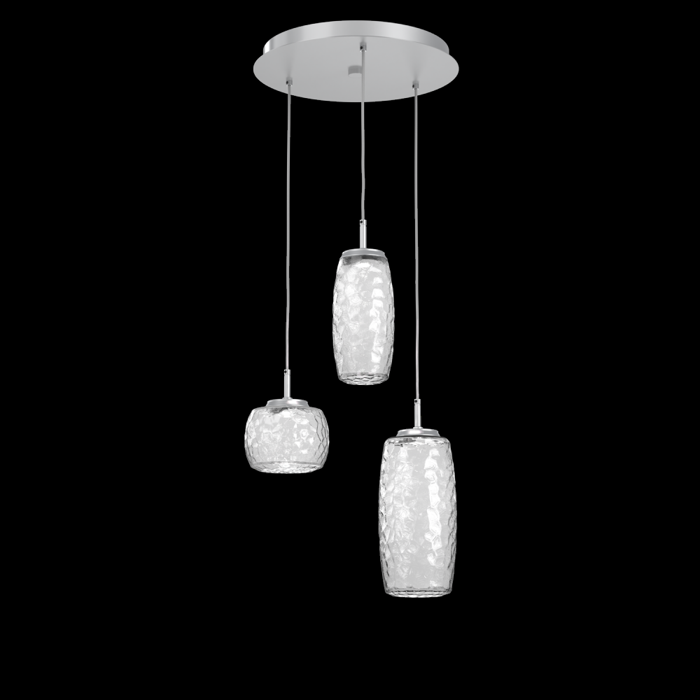 Vessel 3pc Round Multi-Pendant-Classic Silver-Clear Blown Glass-Cloth Braided Cord-LED 3000K