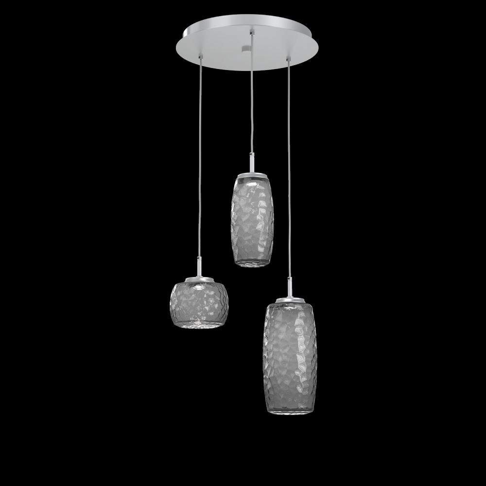 Vessel 3pc Round Multi-Pendant-Classic Silver-Smoke Blown Glass-Cloth Braided Cord-LED 2700K