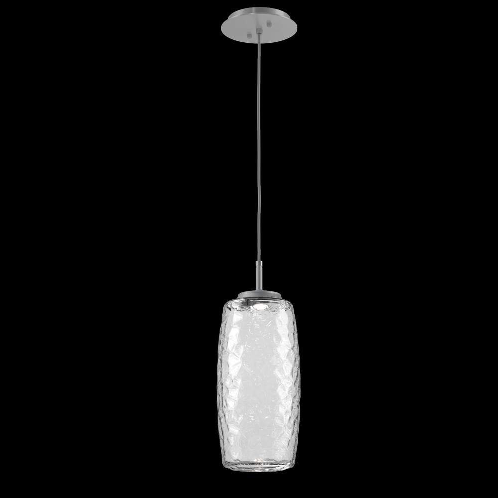 Vessel Pendant (Large)-Classic Silver-Clear Blown Glass-Cloth Braided Cord-LED 3000K