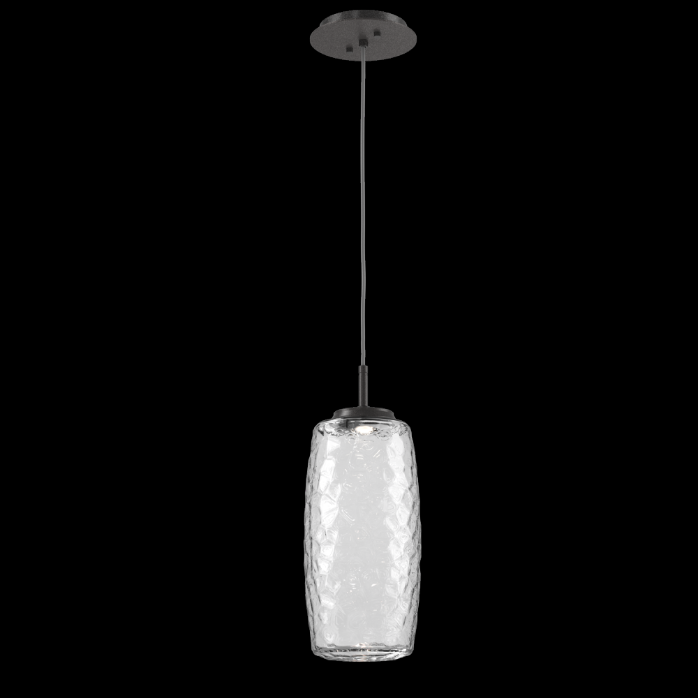 Vessel Pendant (Large)-Graphite-Clear Blown Glass-Cloth Braided Cord-LED 3000K