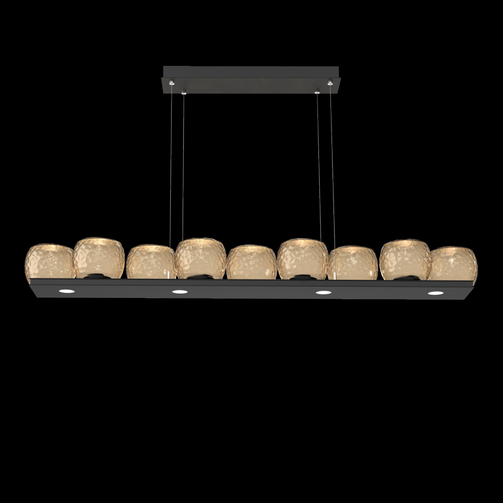 Vessel 59-inch Platform Linear-Matte Black-Bronze Blown Glass-Stainless Cable-LED 2700K