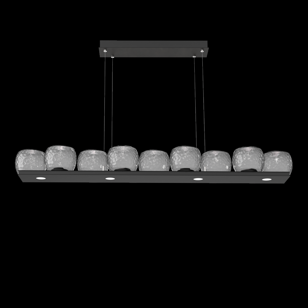 Vessel 59-inch Platform Linear-Matte Black-Smoke Blown Glass-Stainless Cable-LED 3000K