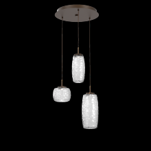 Hammerton CHB0091-03-FB-C-C01-L3 - Vessel 3pc Round Multi-Pendant-Flat Bronze-Clear Blown Glass-Cloth Braided Cord-LED 3000K