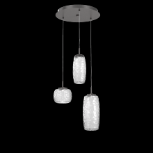 Hammerton CHB0091-03-GP-C-C01-L3 - Vessel 3pc Round Multi-Pendant-Graphite-Clear Blown Glass-Cloth Braided Cord-LED 3000K