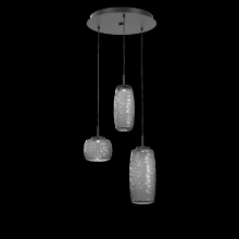 Hammerton CHB0091-03-MB-S-C01-L1 - Vessel 3pc Round Multi-Pendant-Matte Black-Smoke Blown Glass-Cloth Braided Cord-LED 2700K