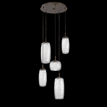 Hammerton CHB0091-05-FB-C-C01-L3 - Vessel 5pc Round Multi-Pendant-Flat Bronze-Clear Blown Glass-Cloth Braided Cord-LED 3000K