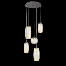 Hammerton CHB0091-05-GP-A-C01-L3 - Vessel 5pc Round Multi-Pendant-Graphite-Amber Blown Glass-Cloth Braided Cord-LED 3000K