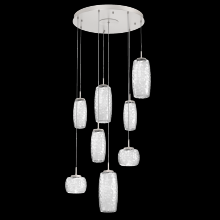 Hammerton CHB0091-08-BS-C-C01-L3 - Vessel 8pc Round Multi-Pendant-Beige Silver-Clear Blown Glass-Cloth Braided Cord-LED 3000K