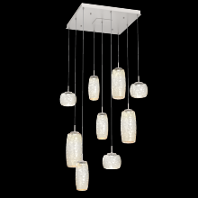 Hammerton CHB0091-09-BS-A-C01-L3 - Vessel 9pc Square Multi-Pendant-Beige Silver-Amber Blown Glass-Cloth Braided Cord-LED 3000K