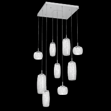 Hammerton CHB0091-09-CS-C-C01-L3 - Vessel 9pc Square Multi-Pendant-Classic Silver-Clear Blown Glass-Cloth Braided Cord-LED 3000K