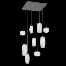 Hammerton CHB0091-09-GP-C-C01-L3 - Vessel 9pc Square Multi-Pendant-Graphite-Clear Blown Glass-Cloth Braided Cord-LED 3000K