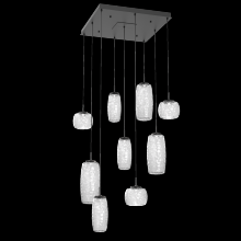 Hammerton CHB0091-09-MB-C-C01-L3 - Vessel 9pc Square Multi-Pendant-Matte Black-Clear Blown Glass-Cloth Braided Cord-LED 3000K