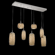 Hammerton PLB0091-07-BS-B-C01-L3 - Vessel 7pc Linear Multi-Pendant-Beige Silver-Bronze Blown Glass-Cloth Braided Cord-LED 3000K