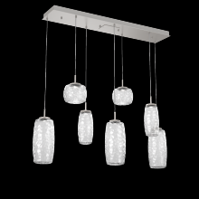 Hammerton PLB0091-07-BS-C-C01-L1 - Vessel 7pc Linear Multi-Pendant-Beige Silver-Clear Blown Glass-Cloth Braided Cord-LED 2700K