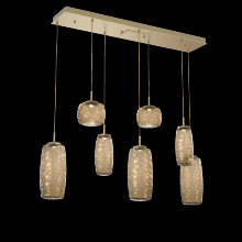 Hammerton PLB0091-07-GB-B-C01-L3 - Vessel 7pc Linear Multi-Pendant-Gilded Brass-Bronze Blown Glass-Cloth Braided Cord-LED 3000K