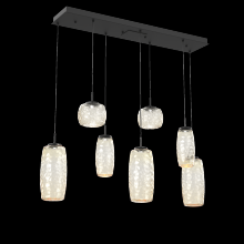 Hammerton PLB0091-07-MB-A-C01-L1 - Vessel 7pc Linear Multi-Pendant-Matte Black-Amber Blown Glass-Cloth Braided Cord-LED 2700K