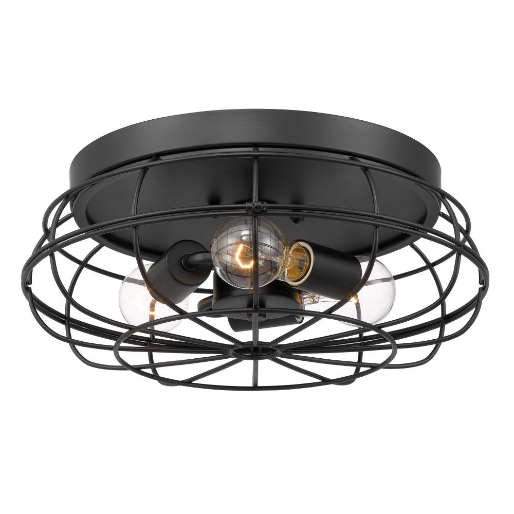 Montego 15 in. 3-Light Matte Black Metal Cage Flush Mount