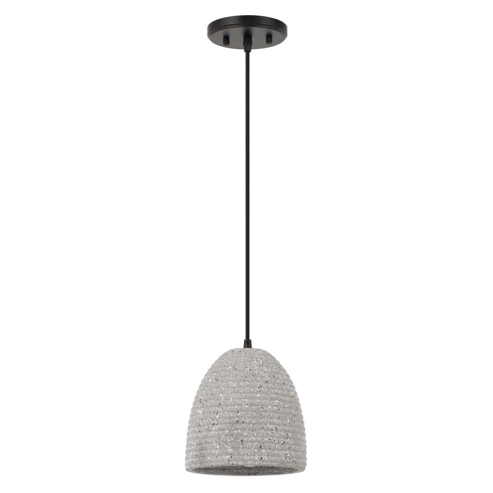 Remington 1-Light Black Finish Concrete Grey Shade Pendant 7.25"D X 8.63"H