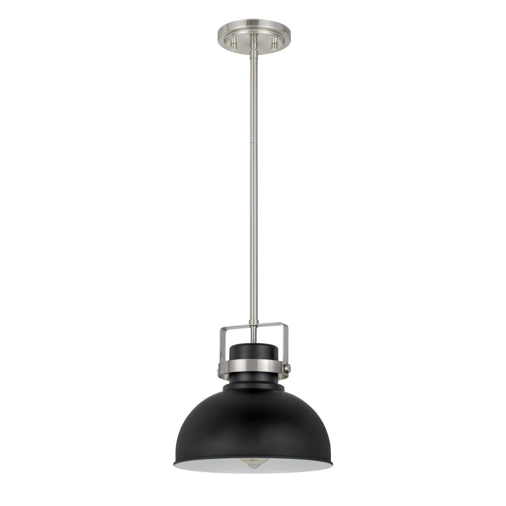 Morse 1-Light Brushed Nickel & Black Finish Mini Pendant 10“ X 10” X 9.5“