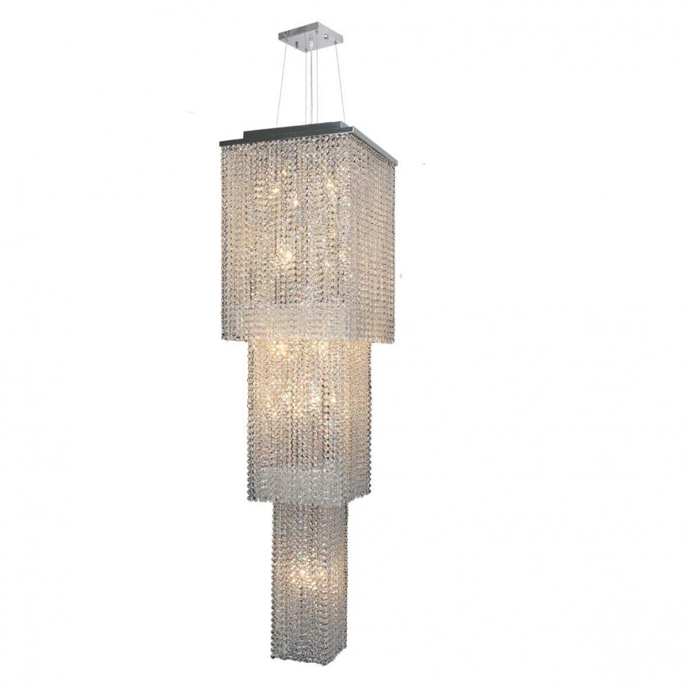 Prism 20 Light Chrome Finish and Clear Crystal Cascading Square Chandelier 16 in. L x 16 in. W x 63 