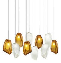 Stone Lighting CH26210AMFRSNL2 - Chandelier Gem Amber/Frost 10 Light 18"X31" Rectangular Satin Nickel LED G4 JC 2W 110lm