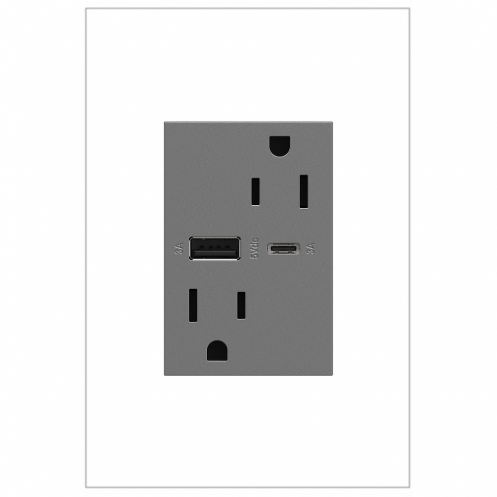 adorne® 15A Tamper-Resistant Ultra-Fast USB Type-A/C Outlet, Magnesium