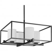 Progress P400226-031 - Chadwick Collection Four-Light Matte Black Etched Opal Glass Modern Chandelier Light