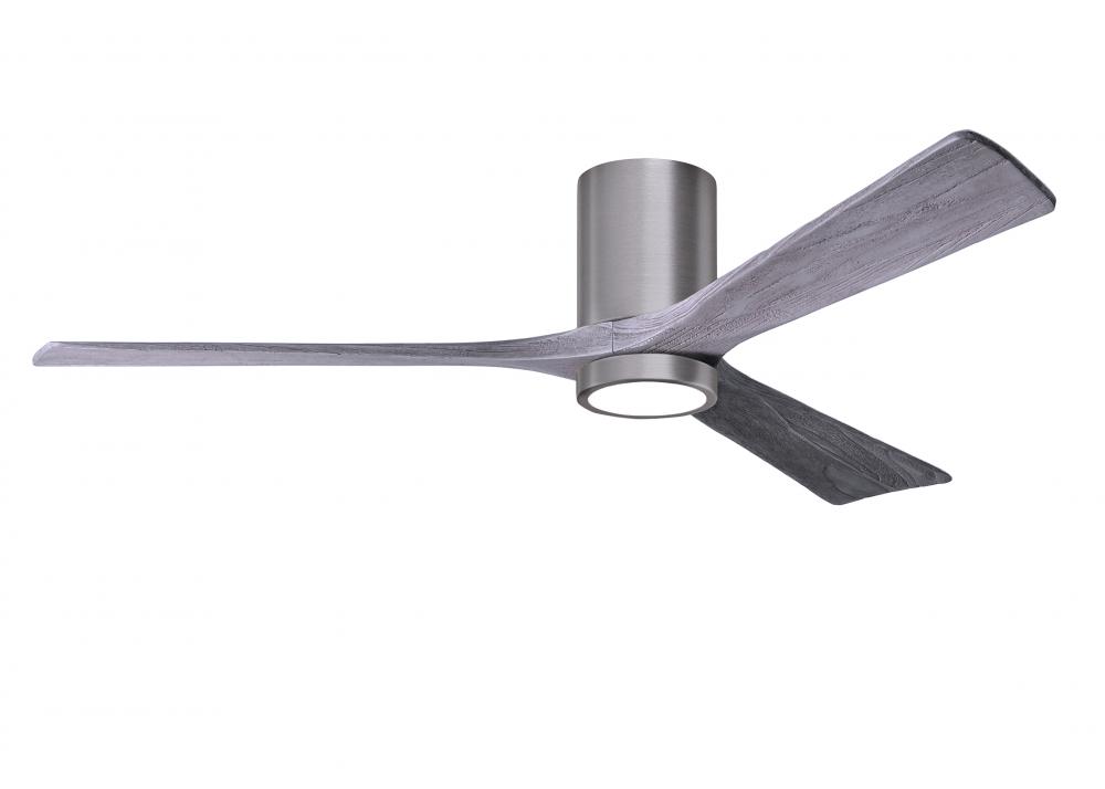 Irene-3HLK three-blade flush mount paddle fan in Brushed Pewter finish with 60” Barn Wood tone b