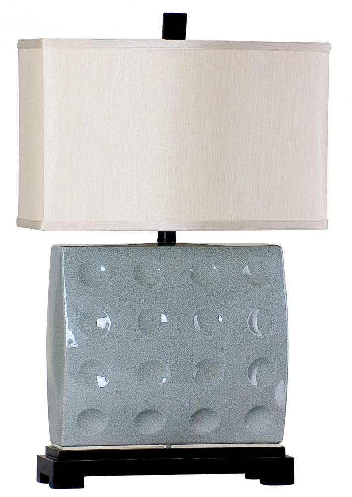 One Light Off White Silk Shade Aqua Table Lamp