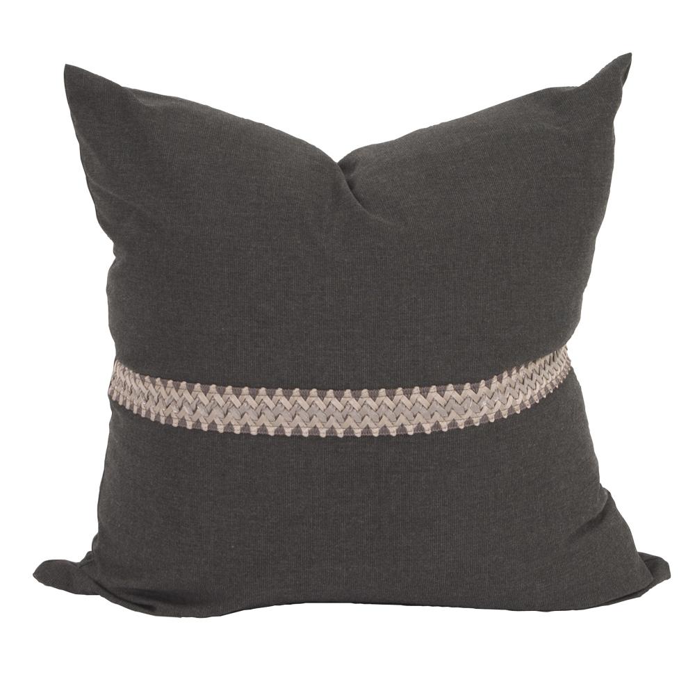 24" x 24" Pillow Seascape Charcoal with Deco Trim - Down Insert