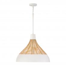 Capital Canada 353912WE - 1-Light Boho Pendant in Matte White with Handcrafted Natural Rattan