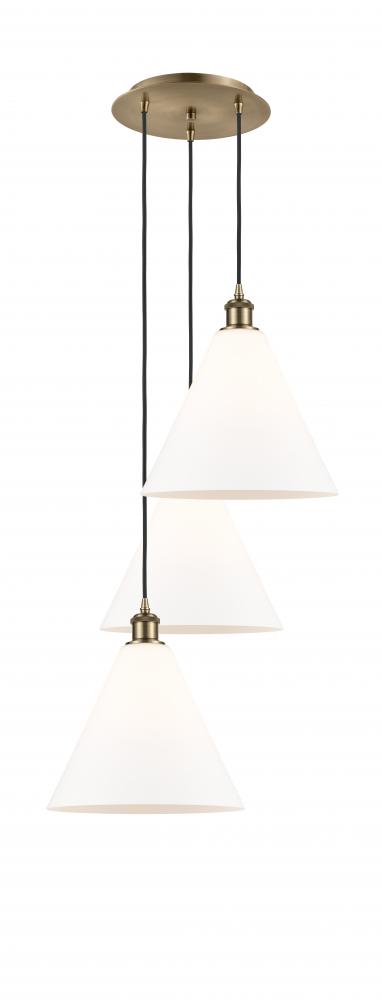 Berkshire - 3 Light - 19 inch - Antique Brass - Cord Hung - Multi Pendant