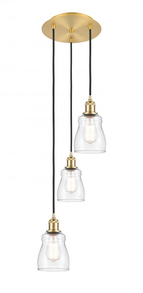 Ellery - 3 Light - 12 inch - Satin Gold - Cord Hung - Multi Pendant