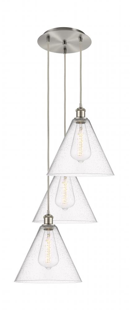 Berkshire - 3 Light - 19 inch - Brushed Satin Nickel - Cord Hung - Multi Pendant