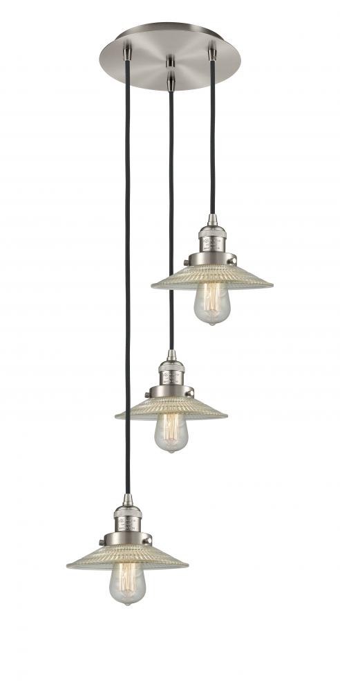 Halophane - 3 Light - 16 inch - Brushed Satin Nickel - Cord hung - Multi Pendant