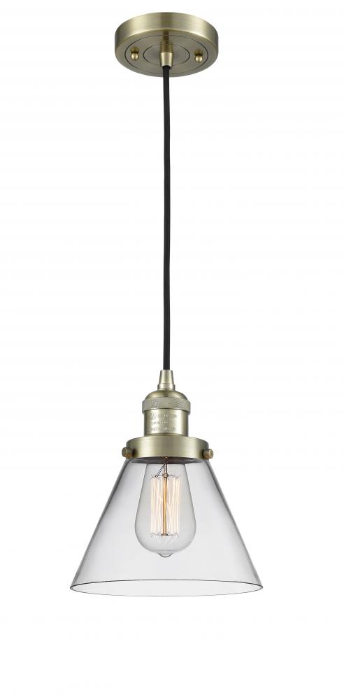 Cone - 1 Light - 8 inch - Antique Brass - Cord hung - Mini Pendant