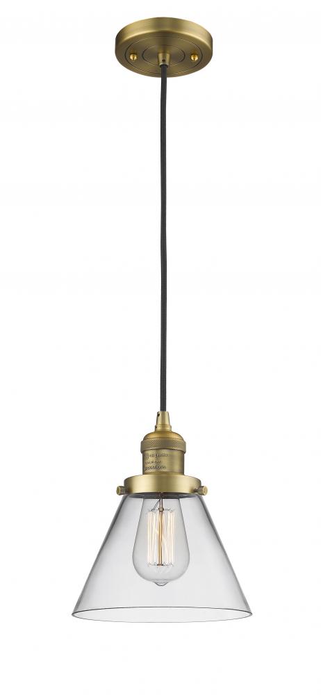 Cone - 1 Light - 8 inch - Brushed Brass - Cord hung - Mini Pendant