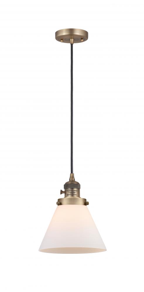 Cone - 1 Light - 8 inch - Brushed Brass - Cord hung - Mini Pendant