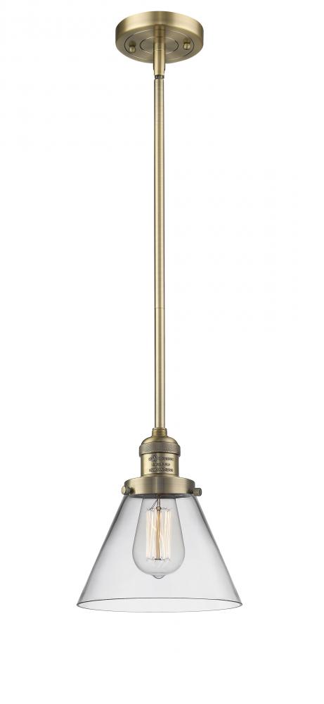 Cone - 1 Light - 8 inch - Brushed Brass - Stem Hung - Mini Pendant