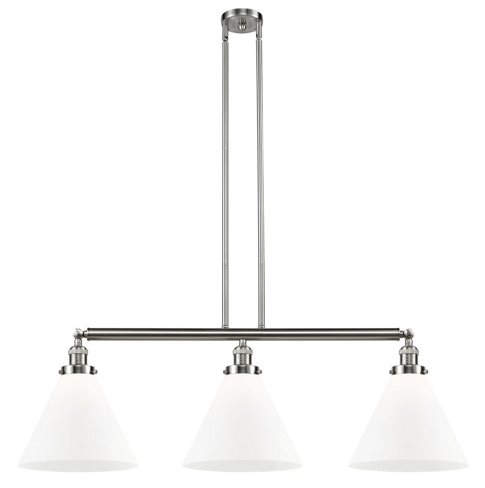 Cone - 3 Light - 44 inch - Brushed Satin Nickel - Stem Hung - Island Light