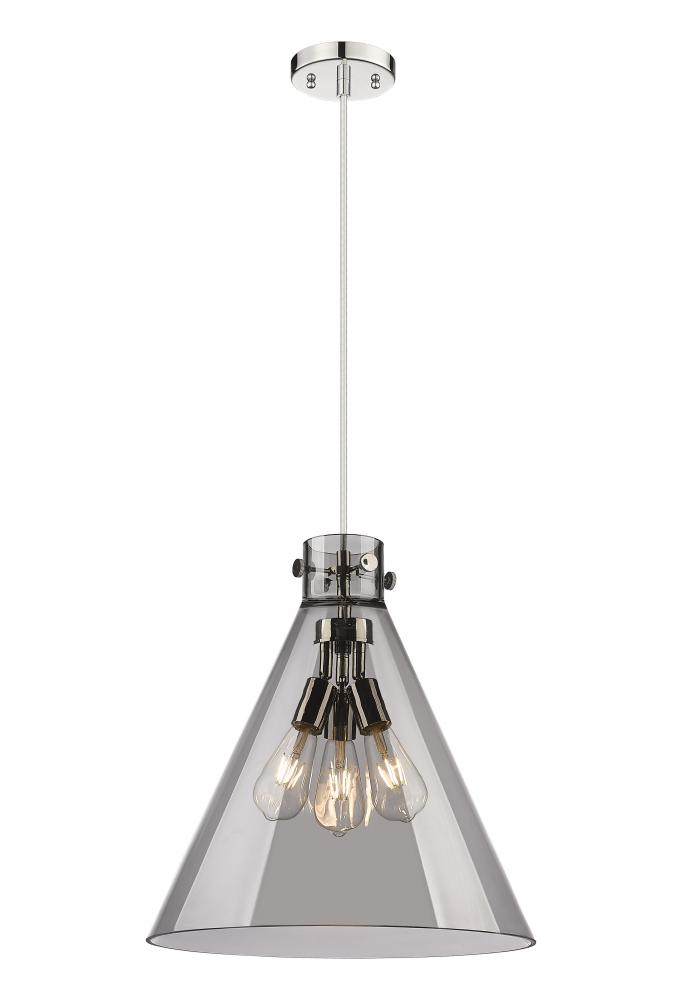 Newton Cone - 3 Light - 18 inch - Polished Nickel - Cord hung - Pendant