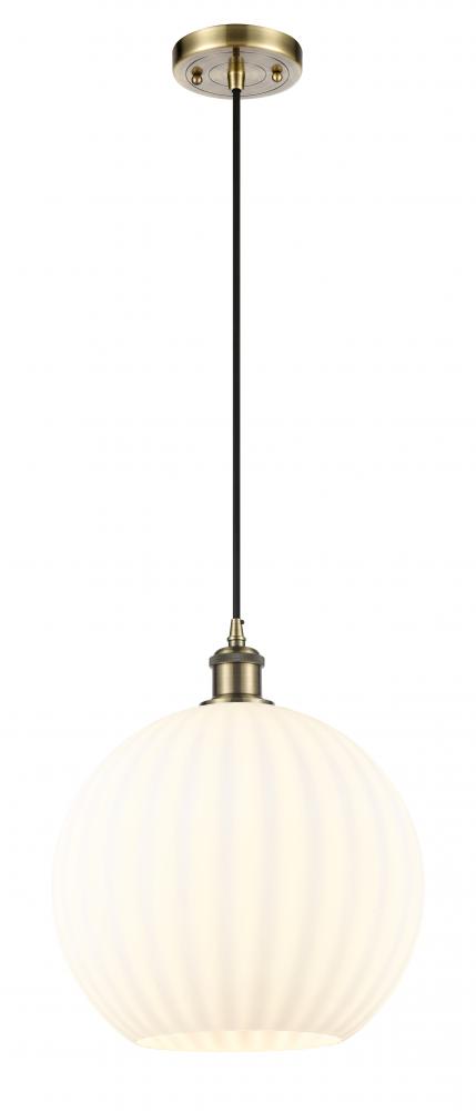 White Venetian - 1 Light - 12 inch - Antique Brass - Cord Hung - Mini Pendant