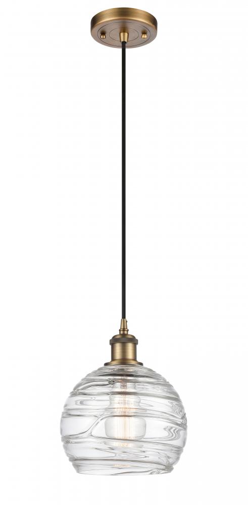 Athens Deco Swirl - 1 Light - 8 inch - Brushed Brass - Cord hung - Mini Pendant