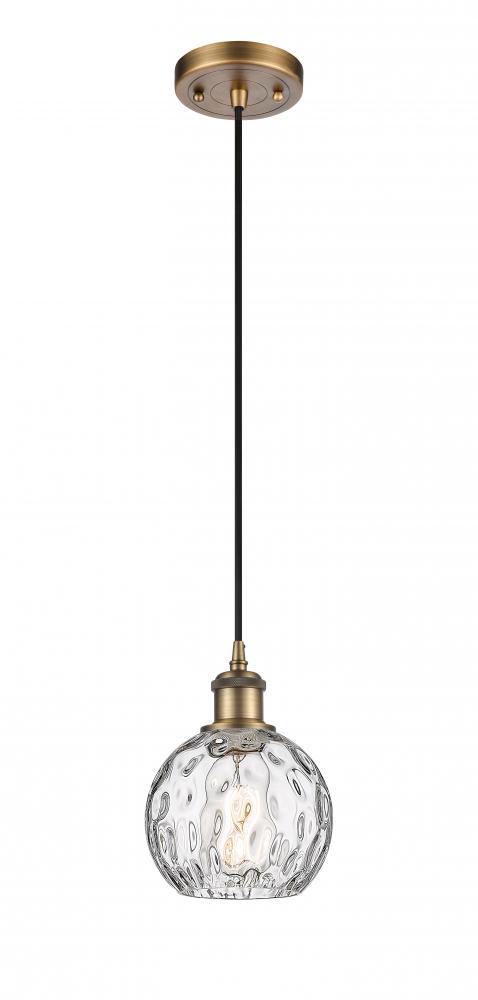 Athens Water Glass - 1 Light - 6 inch - Brushed Brass - Cord hung - Mini Pendant