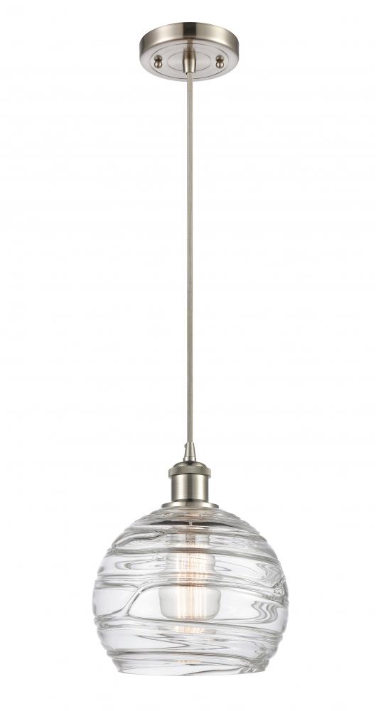 Athens Deco Swirl - 1 Light - 8 inch - Brushed Satin Nickel - Cord hung - Mini Pendant