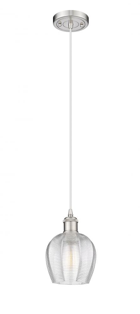 Norfolk - 1 Light - 6 inch - Brushed Satin Nickel - Cord hung - Mini Pendant