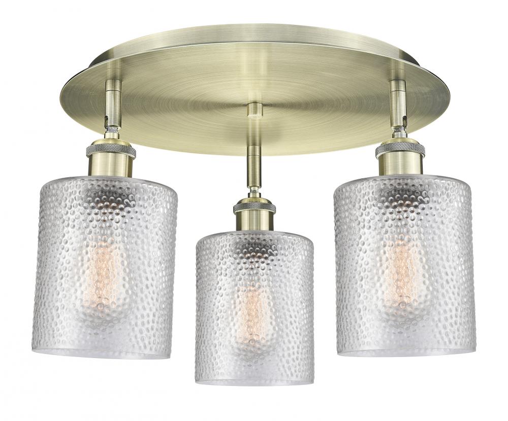 Cobbleskill - 3 Light - 17 inch - Antique Brass - Flush Mount