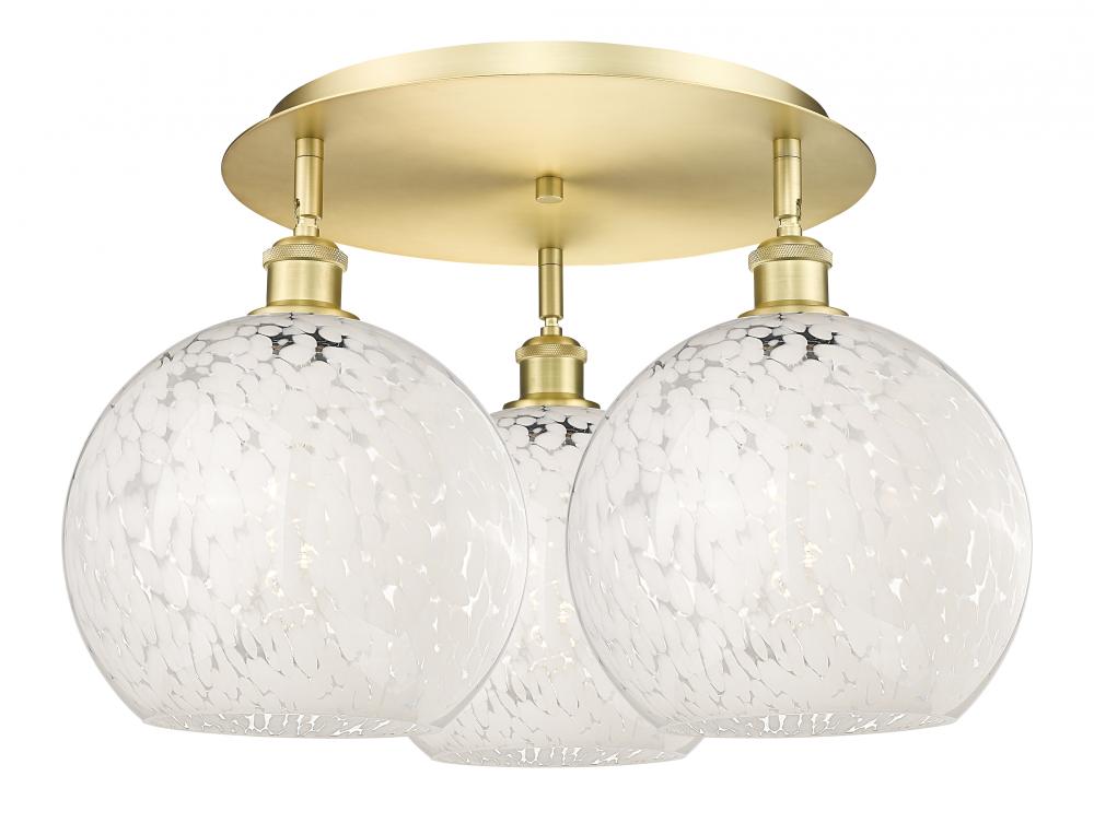 White Mouchette - 3 Light - 22 inch - Satin Gold - Flush Mount