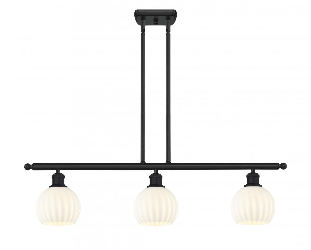 White Venetian - 3 Light - 36 inch - Matte Black - Stem Hung - Island Light